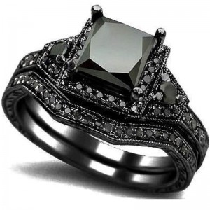 Hongde Black Onyx Princess Cut Anniversary Svatební prsten Diamond pro ženy pro muže