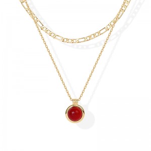 Hongde Golden Harmony vrstvenýnáhrdelník 1-----Vrstvenénáhrdelníky pozlacené 14K zlatem pro ženy Náhrdelník s řetízkovým přívěskem Figaro s drahokamem Karneol, zelený avanturín, malachitový vrstvenýnáhrdelník