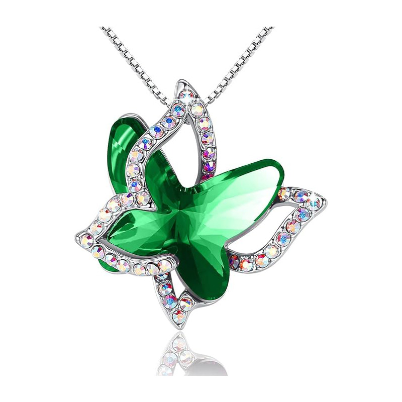 Křišťálovýnáhrdelník s motivem smaragdové hvězdy s přívěškem Butterfly Birthstone - Stříbrný tón s 18\