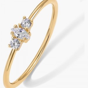 Elegantní 18k zlato-Sklítený stříbrný prsten 925 s marquise a kulatým-Cut Cubic zirkonia Stones - Minimalistické stohovací zásnubní kapelu